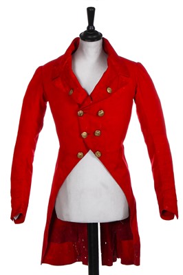 Lot 484 - A gentlemen's scarlet hunt coat, Irish, 1830s