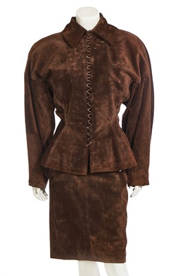 Lot 254 - An Azzedine Alaïa brown suede two-piece ensemble, 1986