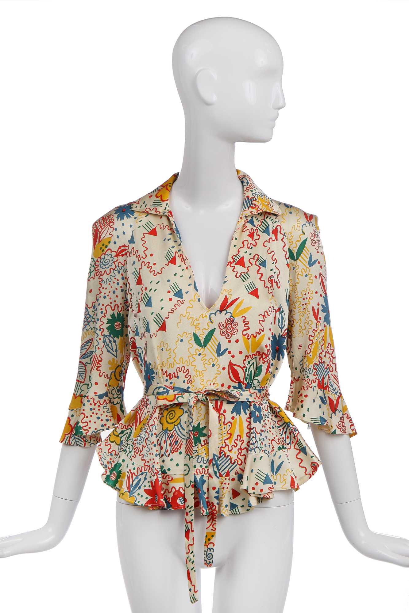 Lot 313 - A Radley/Celia Birtwell printed rayon-satin blouse, 1970s