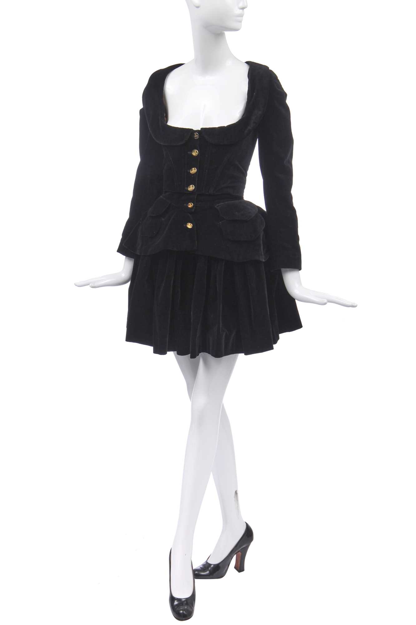 Click for high resolution Lot 31 - A Vivienne Westwood complete black velvet ensemble, 'Time Machine', Autumn-Winter, 1988-89