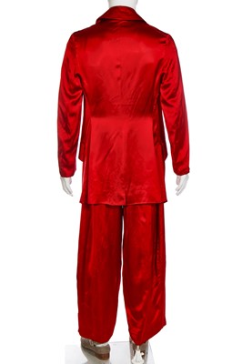 Lot 158 - A Vivienne Westwood men's scarlet satin trouser suit, 'Cut, Slash & Pull', Spring-Summer 1991