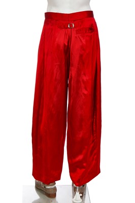 Lot 158 - A Vivienne Westwood men's scarlet satin trouser suit, 'Cut, Slash & Pull', Spring-Summer 1991