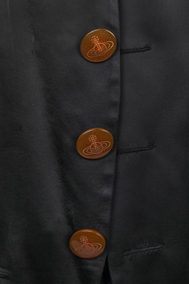 Lot 42 - A Vivienne Westwood men's black satin trouser suit, 'Cut, Slash & Pull', Spring-Summer, 1991