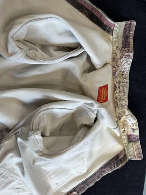 Lot 51 - A Vivienne Westwood printed men's denim trouser ensemble, 'Salon' collection, Spring-Summer, 1992