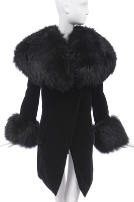 Lot 56 - A black velvet and faux fox fur 'Marlene' coat, 'Always on Camera' Autumn-Winter, 1992-93