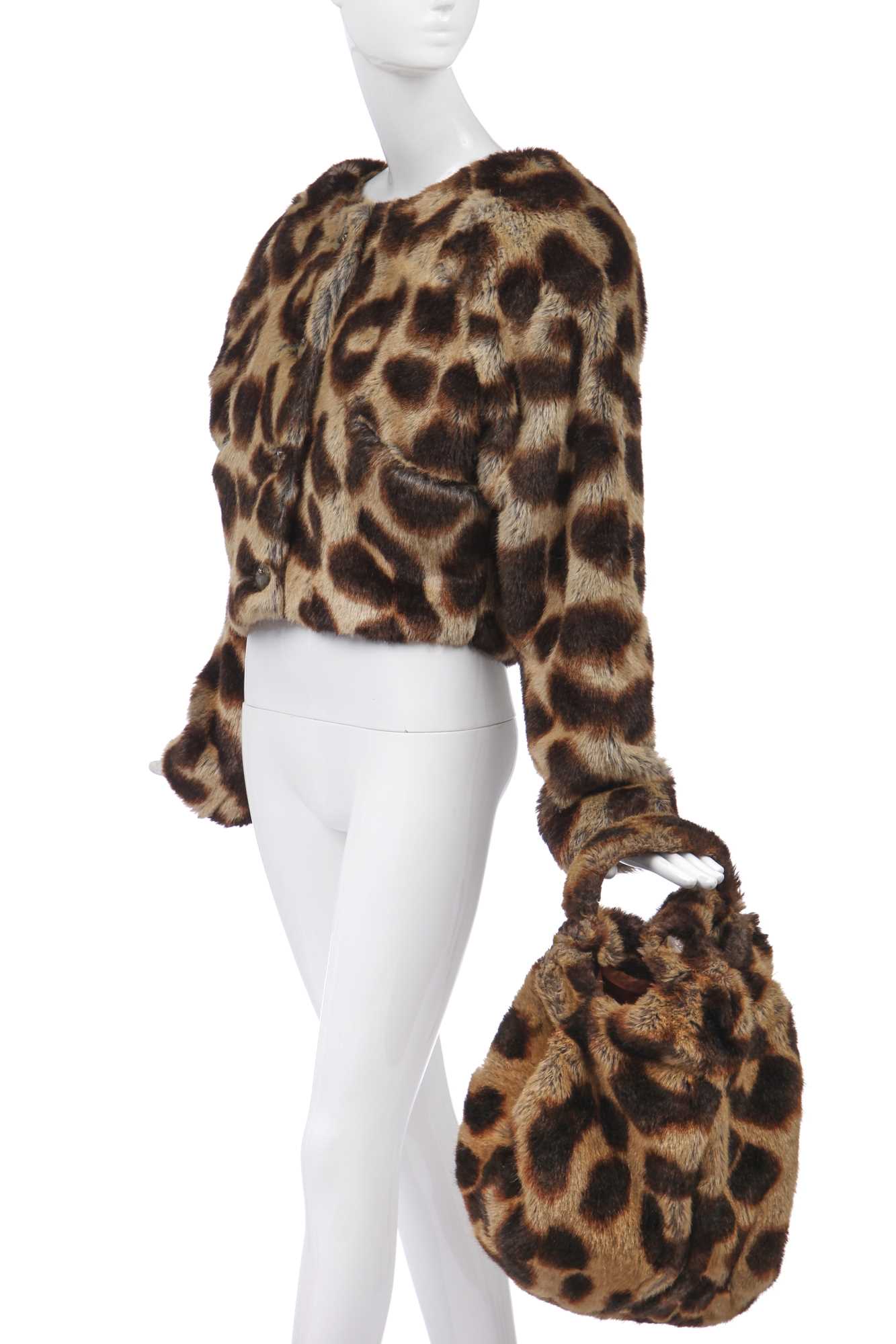 Click for high resolution Lot 54 - A Vivienne Westwood faux leopard fur jacket and bag, 'Always on Camera' Autumn-Winter, 1992-93