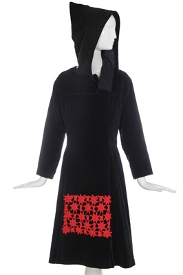 Lot 201 - An early Comme des Garçons black velvet hooded dress, 'Red is Black' collection, Autumn-Winter 1988-89