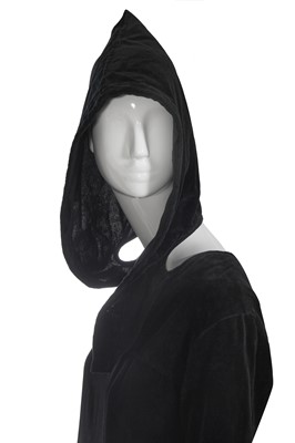 Lot 201 - An early Comme des Garçons black velvet hooded dress, 'Red is Black' collection, Autumn-Winter 1988-89
