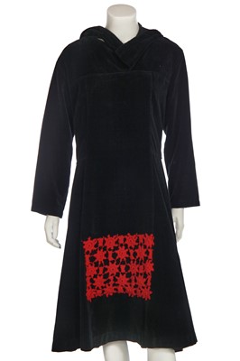 Lot 201 - An early Comme des Garçons black velvet hooded dress, 'Red is Black' collection, Autumn-Winter 1988-89