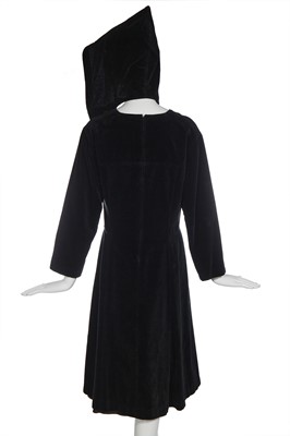 Lot 201 - An early Comme des Garçons black velvet hooded dress, 'Red is Black' collection, Autumn-Winter 1988-89