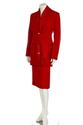 Lot 159 - A Vivienne Westwood red worsted suit, 'Always on Camera' Autumn-Winter 1992-93