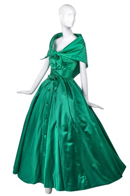 Lot 255 - A Christian Dior couture emerald-green satin ballgown, 'Soirée à Londres' model, 'Y' line, Autumn-Winter 1955-56