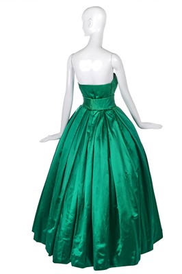 Lot 255 - A Christian Dior couture emerald-green satin ballgown, 'Soirée à Londres' model, 'Y' line, Autumn-Winter 1955-56