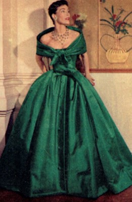 Lot 255 - A Christian Dior couture emerald-green satin ballgown, 'Soirée à Londres' model, 'Y' line, Autumn-Winter 1955-56