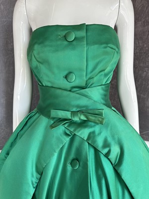 Lot 255 - A Christian Dior couture emerald-green satin ballgown, 'Soirée à Londres' model, 'Y' line, Autumn-Winter 1955-56