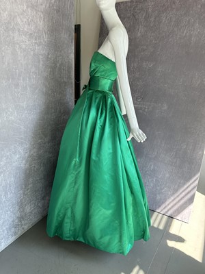 Lot 255 - A Christian Dior couture emerald-green satin ballgown, 'Soirée à Londres' model, 'Y' line, Autumn-Winter 1955-56