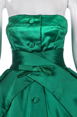 Lot 255 - A Christian Dior couture emerald-green satin ballgown, 'Soirée à Londres' model, 'Y' line, Autumn-Winter 1955-56