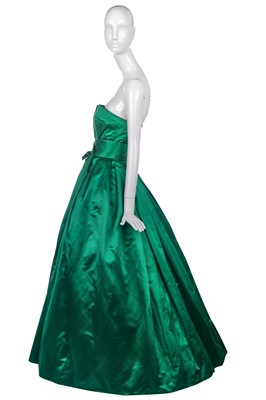 Lot 255 - A Christian Dior couture emerald-green satin ballgown, 'Soirée à Londres' model, 'Y' line, Autumn-Winter 1955-56