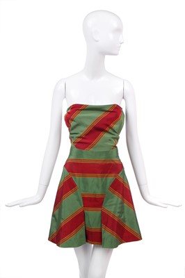 Lot 72 - A Vivienne Westwood red and green striped silk ensemble, 'Tied to the Mast' collection, Spring-Summer 1998