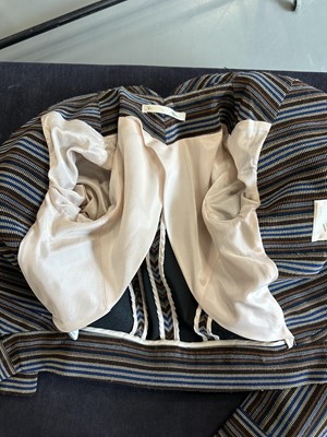 Lot 71 - A Vivienne Westwood striped and ribbed wool suit, 'Dressed to Scale' collection, Autumn-Winter 1998-99