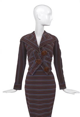 Lot 71 - A Vivienne Westwood striped and ribbed wool suit, 'Dressed to Scale' collection, Autumn-Winter 1998-99
