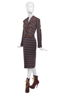 Lot 71 - A Vivienne Westwood striped and ribbed wool suit, 'Dressed to Scale' collection, Autumn-Winter 1998-99