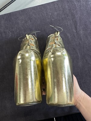 Lot 74 - A pair of Vivienne Westwood gold-leather Super Elevated Ghillie platform shoes, 2001