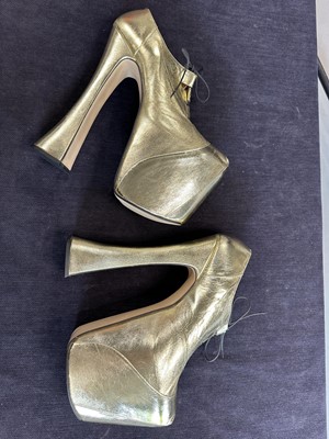 Lot 74 - A pair of Vivienne Westwood gold-leather Super Elevated Ghillie platform shoes, 2001