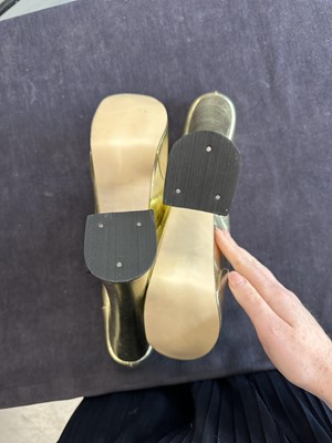 Lot 74 - A pair of Vivienne Westwood gold-leather Super Elevated Ghillie platform shoes, 2001