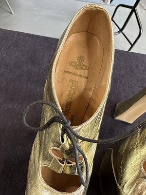 Lot 74 - A pair of Vivienne Westwood gold-leather Super Elevated Ghillie platform shoes, 2001