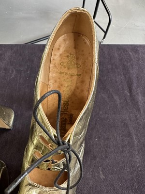 Lot 74 - A pair of Vivienne Westwood gold-leather Super Elevated Ghillie platform shoes, 2001