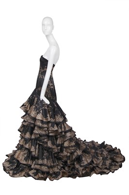 Lot 132 - An Alexander McQueen black and ivory jacquard satin gown, 'Sarabande' collection, Spring-Summer 2007