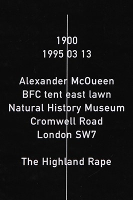 Lot 78 - An Alexander McQueen runway invitation for the 'Highland Rape' collection, Autumn-Winter 1995-96