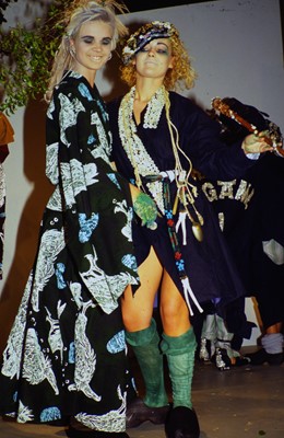 Lot 79 - A rare and important John Galliano printed 'Vultures' kimono, 'The Ludic Game' collection, Autumn-Winter, 1985-86