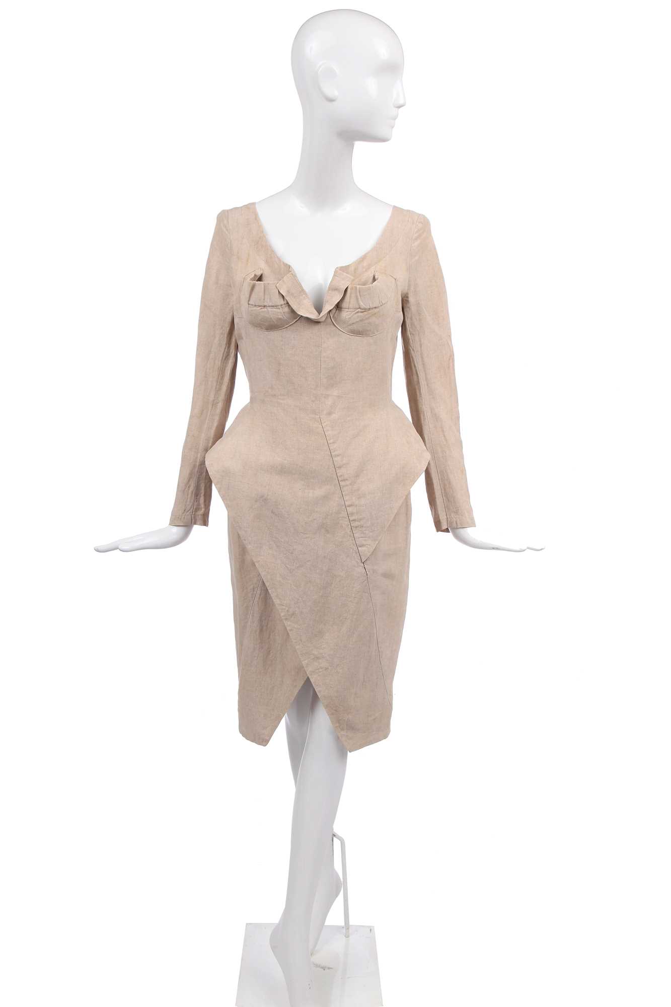 Lot 85 - A rare John Galliano linen 'Scissor-Pleat' dress, Fallen Angels collection, Spring-Summer 1986