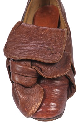 Lot 90 - A pair of John Galliano by Trevor Hill  brown leather shoes, 1986