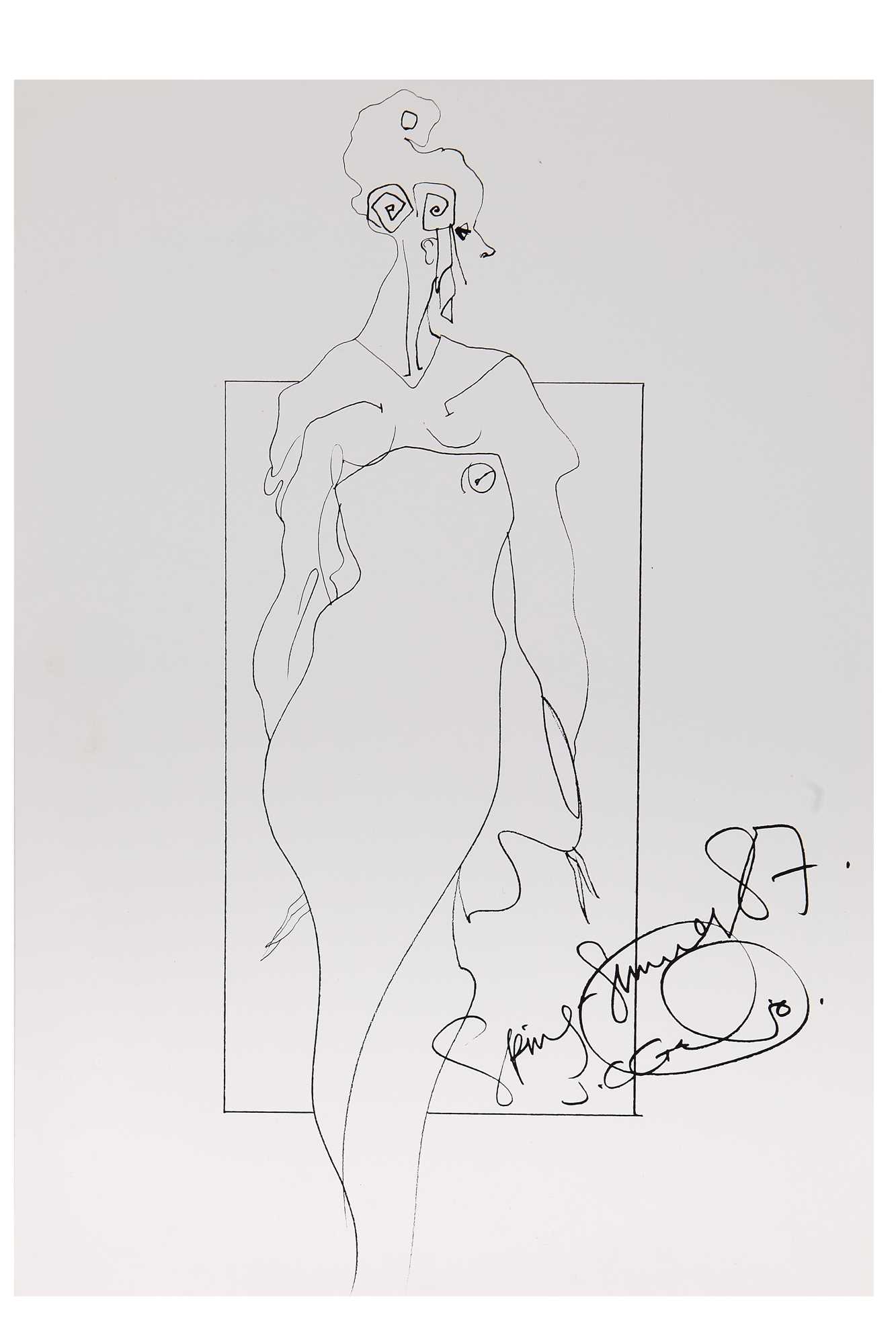 Click for high resolution Lot 95 - A John Galliano original fashion sketch, Spring-Summer, 1987