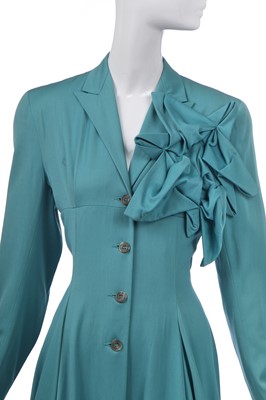 Lot 100 - A fine John Galliano turquoise gabardine dress, Blanche DuBois collection, Spring-Summer, 1988