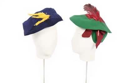 Lot 288 - Nine quirky and colourful hats, 1930s-40s,...