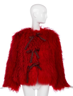 Lot 411 - A Geoffrey Beene red Mongolian lamb fur coat, circa 1988