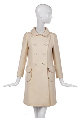 Lot 288 - A Courrèges double-breasted cream textured-wool coat, circa 1968