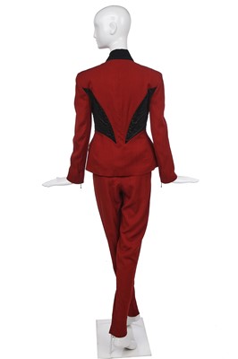 Lot 113 - A John Galliano brick-red wool suit, 'Fencing' collection, Autumn-Winter 1990-91