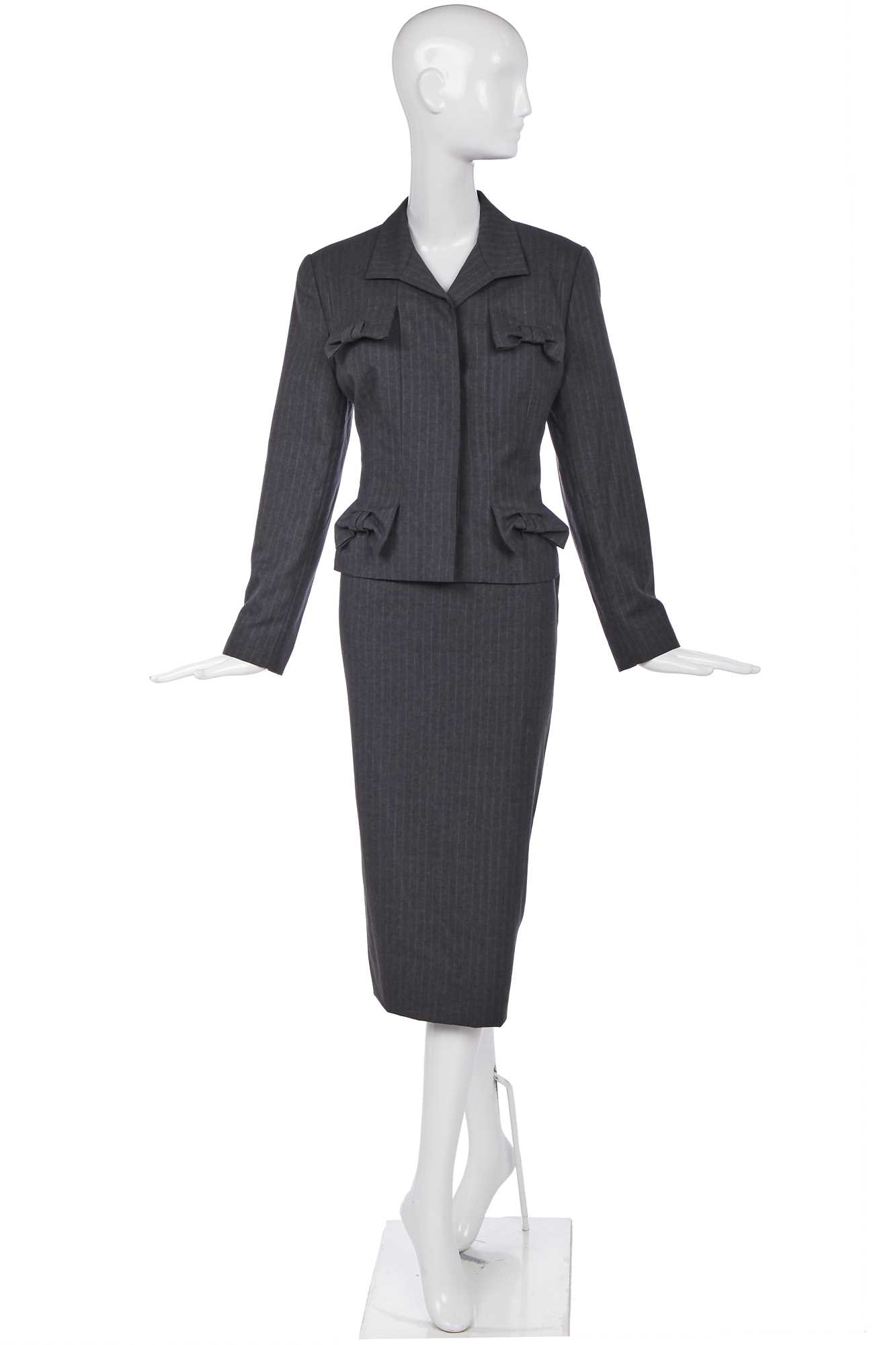 Lot 123 - A Givenchy by John Galliano pinstriped grey wool suit, Autumn-Winter 1996-97