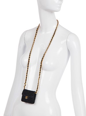 Lot 177 - A Chanel micro-mini quilted velvet handbag-necklace, circa 1987