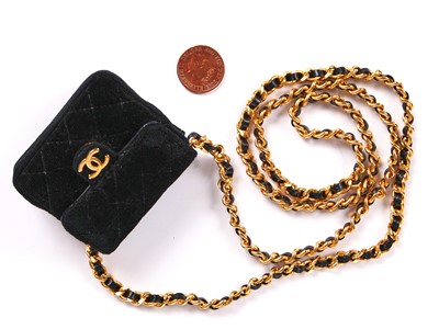 Lot 177 - A Chanel micro-mini quilted velvet handbag-necklace, circa 1987