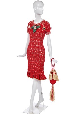 Lot 455 - A fine Vivienne Westwood lace-knit wool and raffia dress, 'On Liberty' collection, Autumn-Winter 1994-95