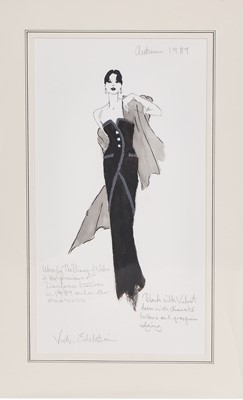Lot 206 - A Victor Edelstein fashion sketch, of a black velvet gown, designed for Diana, Princess of Wales, Autumn, 1990