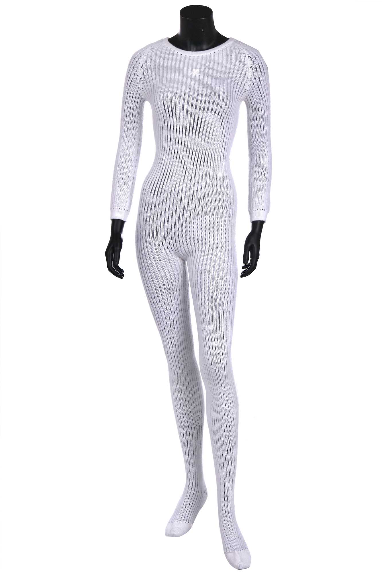 Lot 290 - A rare Courrèges white knitted wool catsuit,