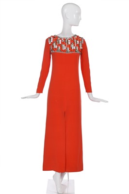 Lot 294 - A Pierre Cardin couture orange crêpe evening gown, 1968-70