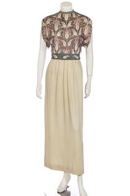 Lot 341 - A Givenchy couture Ottoman-tulip motif embroidered ivory silk dress, circa 1975